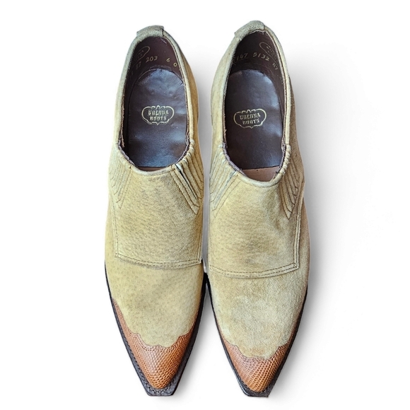 NOCONA BOOTS Women's Tan Suede Pointed Snake Toe Stacked Heel Western Ankle Boot - Picture 11 of 16